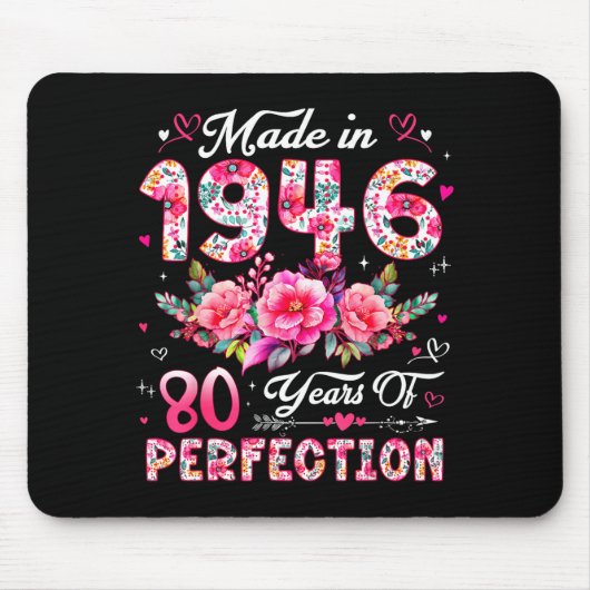 80 Year Old Made In 1946 Floral 80th Birthday Wome Mousepad (Vorne)