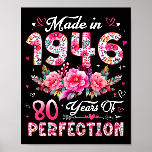 80 Year Old Made In 1946 Floral 80th Birthday Wome Poster (Vorne)