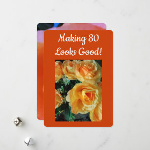 80 Zitat Gelb Orange Rose Vorne Hinten Foto Feiertagskarte
