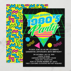 80er 40. Geburtstag Party der 1980er Jahre Einladung