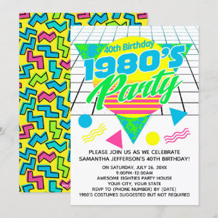 80er 40. Geburtstag Party der 1980er Jahre Einladung