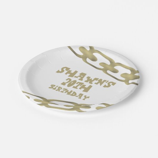 80er 90er-Jahre Kette Hip Hop Party Papierplatte Pappteller (Schrägansicht)