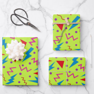 80er 90er Memphis-Stil geometrisch Gelb Geschenkpapier Set