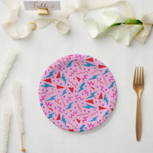 80er 90er Memphis-Stil geometrisch Pink  Pappteller