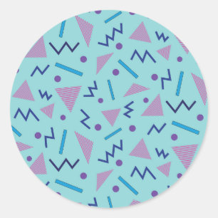 80er 90er Memphis-Stil Geometrisches Blau Runder Aufkleber
