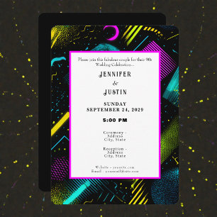 80er 90er Neon Retro Muster Hochzeitseinladung Einladung