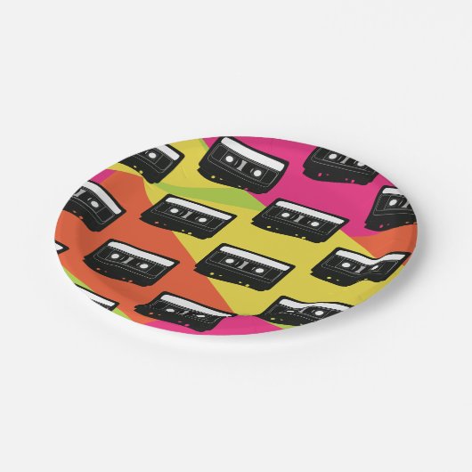 80er 90er Neon Tween Party Pappteller (Schrägansicht)