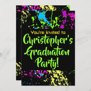 80er 90er Paint Spritzer Graduation Party Einladung