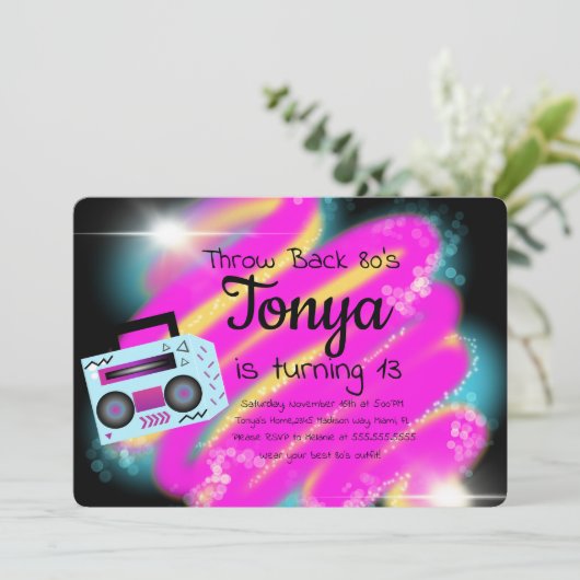 80er 90er Party Airbrush Vintag BoomBox-Zurückwerf Einladung (Stehend Vorderseite)