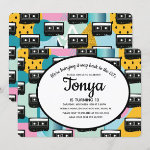 80er 90er Party Pink Collage Kassette Retro-Party Einladung