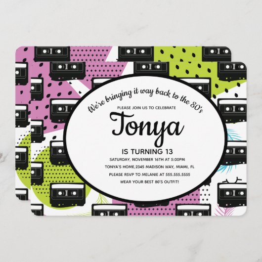 80er 90er Pink Girl Collage Cassette Throw Back Einladung (Vorne/Hinten)