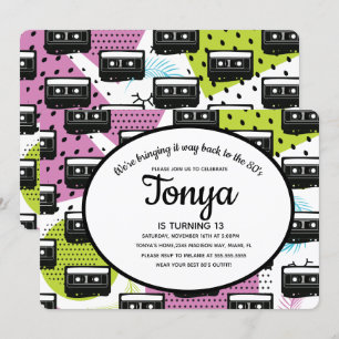 80er 90er Pinkes Mädchen Collage Kassetten Rückbli Einladung