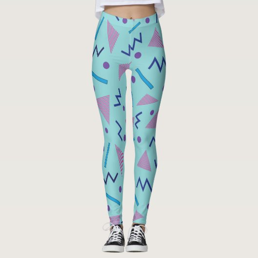 80er 90s Memphis-Stil geometrisch blau Leggings (Vorderseite)