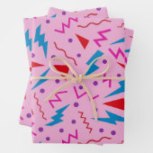 80er 90s Memphis-Stil geometrisch Rosa Geschenkpapier Set (Beispiel)