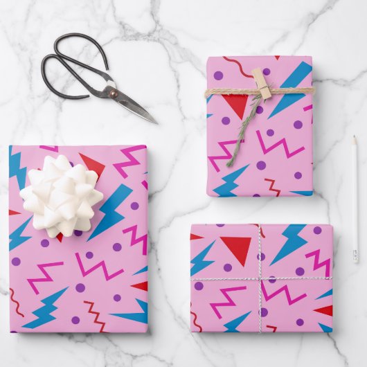 80er 90s Memphis-Stil geometrisch Rosa Geschenkpapier Set (Vorderseite)