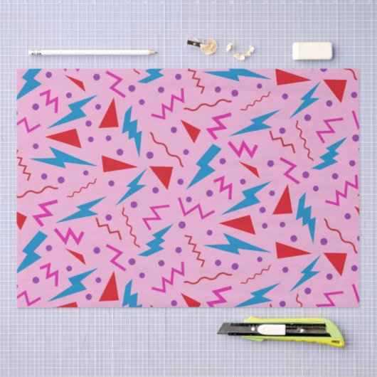 80er 90s Memphis-Stil geometrisch Rosa Seidenpapier (Handwerk)