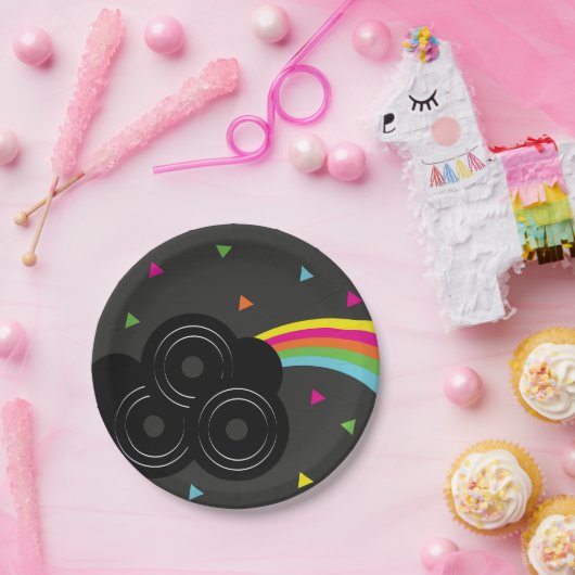 80er 90s Neon Tween Birthday Record Party Pappteller (Party)