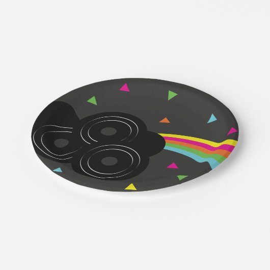 80er 90s Neon Tween Birthday Record Party Pappteller (Schrägansicht)