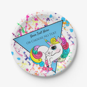 80er 90s Retro Dreieck-Rosablauer weißer Unicorn Pappteller