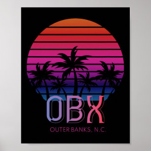 80er 90s Retro North Carolina Beach Vacation Obx O Poster