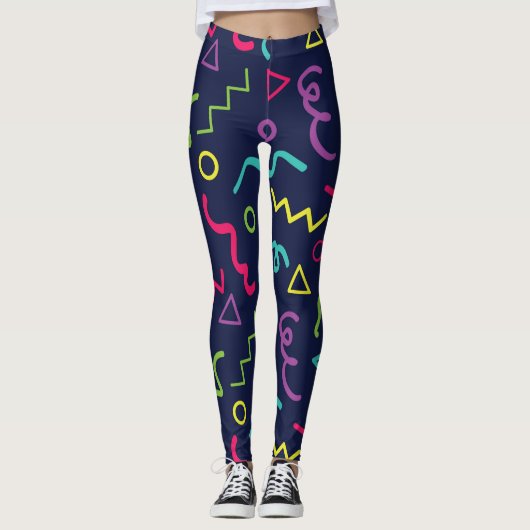 80er achtziger Retro-Neon-Memphis-Muster Leggings (Vorderseite)