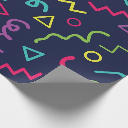 80er achtziger Retro-Party neonale Memphis Muster Geschenkpapier (Ecke)