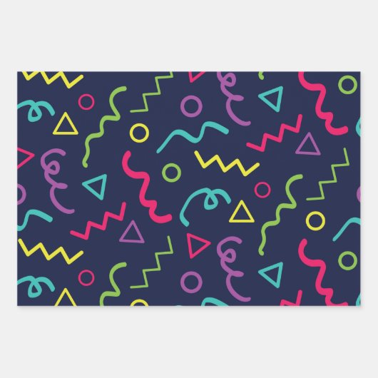 80er achtziger Retro-Party neonale Memphis Muster Geschenkpapier Set (Vorderseite 3)