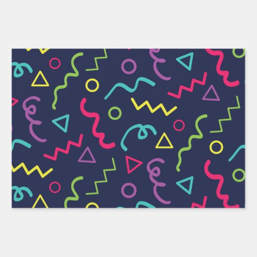80er achtziger Retro-Party neonale Memphis Muster Geschenkpapier Set (Vorderseite 2)