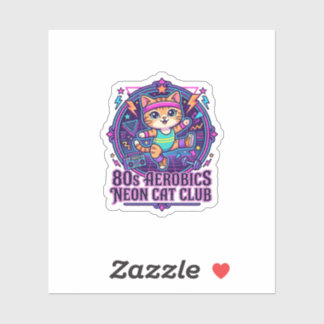 80er Aerobics Neon Katze Lustiges Katzenliebhaber- Aufkleber