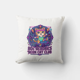 80er Aerobics Neon Katze Lustiges Katzenliebhaber- Kissen