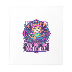 80er Aerobics Neon Katze Lustiges Katzenliebhaber- Notizblock