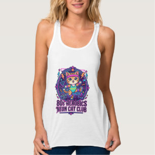 80er Aerobics Neon Katze Lustiges Katzenliebhaber- Tank Top