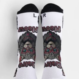 80er Anime-Inspiriert Gray Cat Illustration Socken