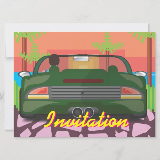 80er Arcade Sportwagen Einladung (Vorderseite)