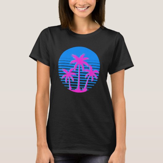 80er Art Tropical Summer Vibes Coconut Palm Trees T-Shirt (Vorderseite)