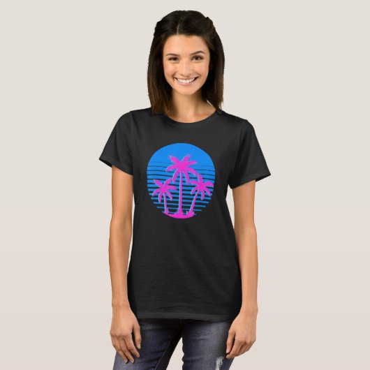 80er Art Tropical Summer Vibes Coconut Palm Trees T-Shirt (Vorne ganz)