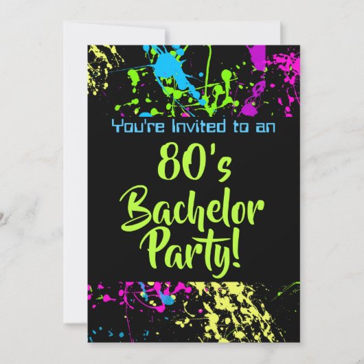 80er Bachelor Party Einladung (Vorderseite)