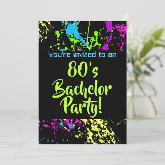 80er Bachelor Party Einladung (Stehend Vorderseite)