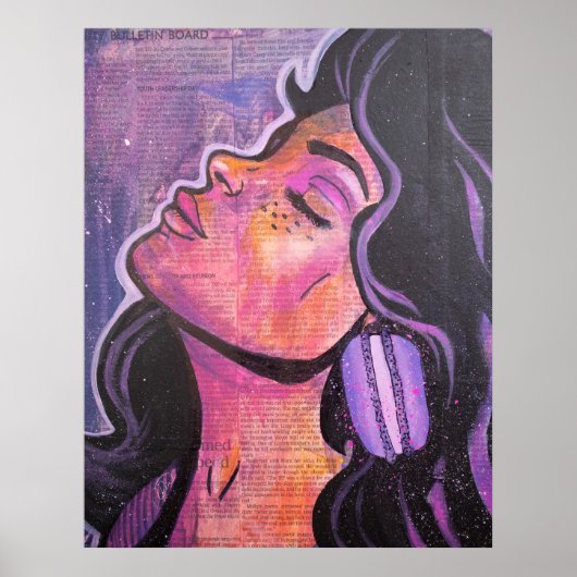 80er Black & Lila Hair Feminine Pop Kunstgalerie P Poster (Vorne)