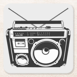 80er Boombox Grau Rechteckiger Pappuntersetzer