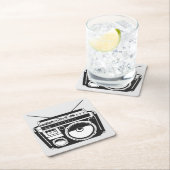 80er Boombox Gray Rechteckiger Pappuntersetzer (Vor Ort)