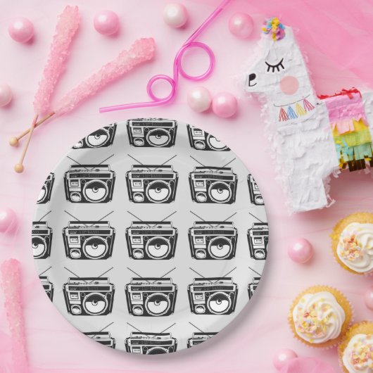 80er Boombox Pappteller (Party)