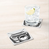 80er Boombox Rechteckiger Pappuntersetzer (Vor Ort)