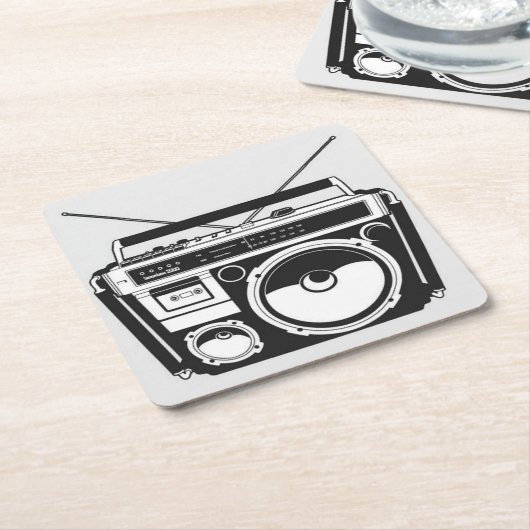 80er Boombox Rechteckiger Pappuntersetzer (angewinkelt)