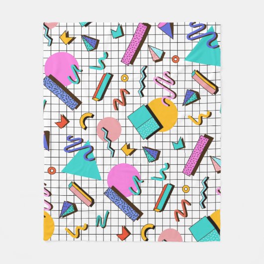 80er Bright Checkered: Vintag Geometrisch. Fleecedecke (Vorderseite)