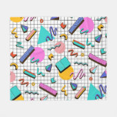 80er Bright Checkered: Vintag Geometrisch. Fleecedecke (Vorderseite (Horizontal))