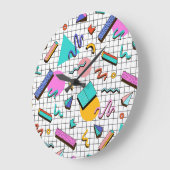 80er Bright Checkered: Vintag Geometrisch. Große Wanduhr (Winkel)