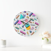 80er Bright Checkered: Vintag Geometrisch. Große Wanduhr (Zuhause)