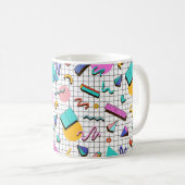 80er Bright Checkered: Vintag Geometrisch. Kaffeetasse (VorderseiteRechts)