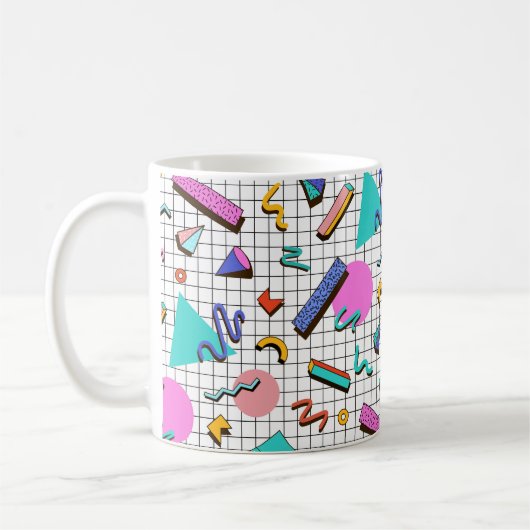 80er Bright Checkered: Vintag Geometrisch. Kaffeetasse (Links)